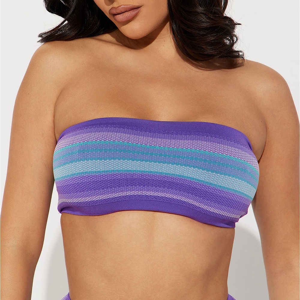Fashion Nova Bandeau Bikini Top - Blue/combo